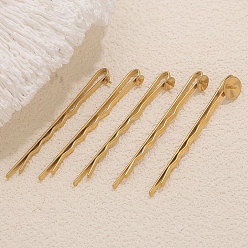 Настоящее золото 18K 304 фурнитура для заколок-невидимок из нержавеющей стали, ионное покрытие (ip), без свинца, без кадмии и без никеля, реальный 18 k позолоченный, лоток : 3~8 мм, 51x3~8x7~8 мм, штифты : 0.8 мм