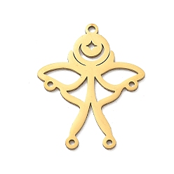 Golden 201 Stainless Steel Chandelier Component Links, Butterfly with Crescent Moon, Golden, 27x22x1mm, Hole: 1.5mm 