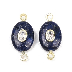 Ляпис-Лазурь Окрашенные натуральные звенья лазурита, овальный с латунной микропаве и фурнитурой из кубического циркония, золотые, стойки покрытие, 28x13x7~8 мм, отверстие : 2 мм