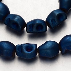 со Синим Покрытием Гальванизировать немагнитных синтетический гематит нитей бисера, матовые, череп, с покрытием синим, 10x8x8 мм, отверстие : 1 мм, около 40 шт / нитка, 15.7 дюйм