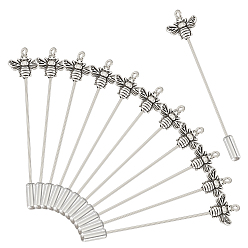 Античный Серебристый & Платиновый 12 брошь из сплава в тибетском стиле с латунными булавками с гальваническим покрытием, булавки с петлями, пчела, старинное серебро и платина, 61 мм