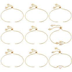 Real 18K Gold Plated 10Pcs 1MM Brass Box Chain Slider Bracelet Making, with Clear Cubic Zirconia Star Charms, Rack Plating, Long-Lasting Plated, Lead Free & Cadmium Free, Real 18K Gold Plated, 9.29 inch(23.6cm), Hole: 2mm