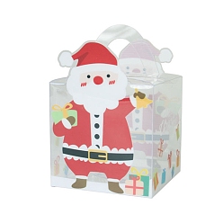 Santa Claus Квадратные прозрачные коробки для выпечки из пвх, подарочная коробка на рождественскую тематику, для мини торта, кекс, упаковка печенья, Санта-Клаус фон, 90x90x140 мм