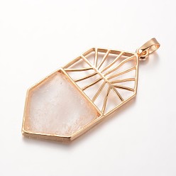 Хрусталь Шестиугольник золотой тон латуни кристалл большие подвески, 59x26x6 мм, отверстие : 5x8 мм