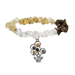 Bees Природный драгоценный камень чип бисером браслеты простирания, браслеты с подвесками из сплава для женщин, Пчелы, внутренний диаметр: 2-1/8 дюйм (5.5 см)