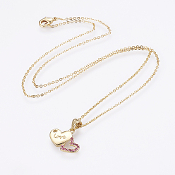 Real 18K Gold Plated Brass Micro Pave Cubic Zirconia Pendant Necklaces, with Brass Cable Chains, Real 18K Gold Plated, Heart, 17.7 inch(45cm)