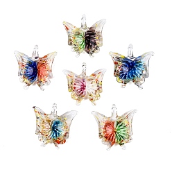 (52) Непрозрачная лаванда 12шт. прозрачные подвески ручной работы в технике лэмпворк, бабочка, разноцветные, 38~41.5x38~41.5x12.5~13.5 мм, отверстие : 6~7.5 мм.