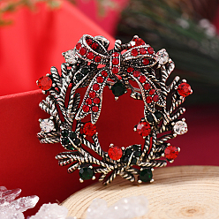 Christmas Wreath Броши из цинкового сплава со стразами на рождественскую тематику для рюкзака, Рождественский венок