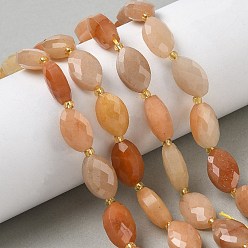 Красный Авантюрин Натуральный красный авантюрин бисер нитей, граненые, лошадь форма глаз, с бисером, 14x9x6 мм, отверстие : 1.6 мм, около 23 шт / нитка, 15.16'' (38.5 см)