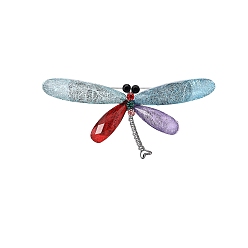 Разноцветный Брошь из сплава со стразами для рюкзака, стрекоза, красочный, 32x74 мм