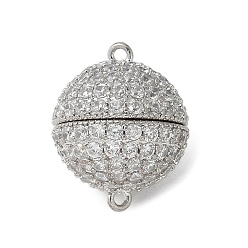 Платинированный Латунные микро проложить кубического циркония магнитные застежки, без кадмия, без никеля и без свинца, круглые, Реальная платина, 16x12.5 мм, отверстие : 1 мм