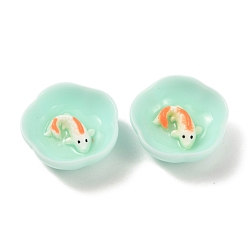 Orange Harz Cabochons, Schüssel mit Karpfen, orange, 25x10 mm