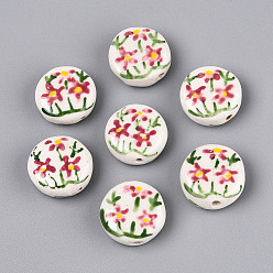 Индийский Красный Фарфоровые бусины ручной работы, пастельный фарфор, плоские круглые и цветок, Индийская красная, 19~20x8~9 мм, отверстие : 1.8~2 мм