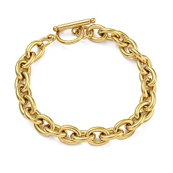 Золотой Ионное покрытие (ip) 304 браслеты из нержавеющей стали с овальными звеньями для мужчин и женщин, золотые, 8-5/8 дюйм (22 см)