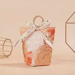 Персиковый Слойка Коробки для упаковки подарков из бумаги и конфет в европейском стиле с лентой и деревянной ручкой, складные ящики для хранения на свадьбу, розовые, 5.7x5.7x11 см