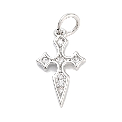 Платина Поперечная стойка, латунные подвески с прозрачным кубическим цирконием, с целью перехода в кольце, долговечный, без свинца и без кадмия, платина, 15.5x9x2 мм, отверстие : 3 мм