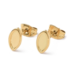 Золотой Ионное покрытие (ip) 304 серьги-гвоздики из нержавеющей стали, серьги настройки, лошадиный глаз , золотые, 9.3x5 мм, штифты : 0.8 мм, лоток : 7.5x3.4 мм