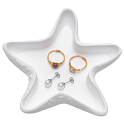 Белый Тарелка для украшений из гипса с морскими звездами, лоток для хранения колец, , серьга, белые, 138x134x22.5 мм