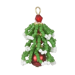 Средний Морско-зеленый Подвески miyuki delica из бисера, со стеклянными шариками и 304 результатов нержавеющей стали, елочные прелести, средний морской зеленый, 30x14.5x15 мм, отверстие : 2 мм