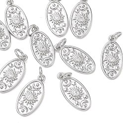 Platino Colgantes de latón con circonitas cúbicas transparentes de Shegrace, óvalo con dijes de sol, sin cadmio, plomo, níquel, Platino, 17.5x8.5x2 mm, agujero: 3.5 mm