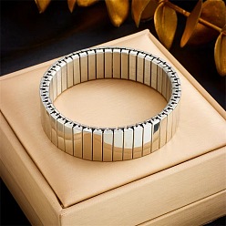 Silver 304 Stainless Steel Elastic Rectangle Link Bangles for Unisex, Silver, Inner Diameter: 2.36 inch(6cm)