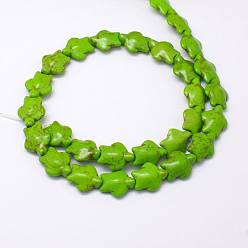 Зеленый лайм Окрашенные синтетические бирюзовые бусы нити, Морская черепаха, зеленый лайм, 15x12x6 мм, отверстие : 1 мм, около 28 шт / нитка, 15.4 дюйм
