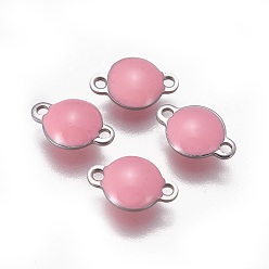 Pink 304 соединительные звенья эмалированные нержавеющие, эмалированные блестки, плоско-круглые, цвет нержавеющей стали, розовые, 12x8x4 мм, отверстие : 1.4 мм