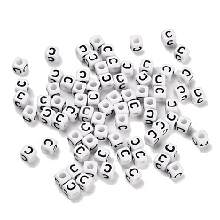 Letter C Непрозрачные акриловые бусины, Эмаль стиле, куб с письмом, буква С, 4.5x4.5x4.5 мм, отверстие : 2 мм, 5500 шт / 500 г