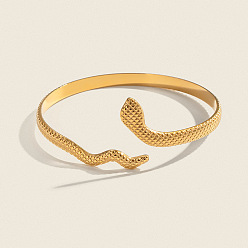 Real 18K Gold Plated 304 Stainless Steel Snake-Shaped Open Cuff Bangles for Women, Real 18K Gold Plated, Inner Diameter: 2.24 inch(5.7cm)