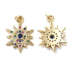 Настоящее золото 18K 925 стерлингового серебра микро проложить кубического циркония подвески, очарование солнца, с целью перехода в кольце, реальный 18 k позолоченный, 19x13.5x3 мм, отверстие : 2.3 мм