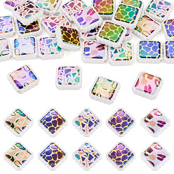 Square 30Pcs Rainbow Iridescent Printed Opaque Acrylic Beads, Squre with Leopard Print, Square, 22x22x6mm, Hole: 3mm