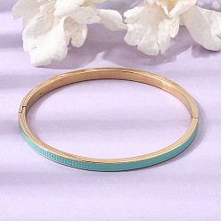 Turquoise 304 Stainless Steel Enamel Hinged Cuff Bangles for Women, Ion Plating(IP), Real 18K Gold Plated, Turquoise, Inner Diameter: 1.97x2.36 inch(5x6cm)