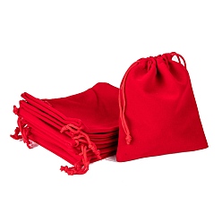 Red Rectangle Velvet Pouches, Gift Bags, Red, 12x10cm
