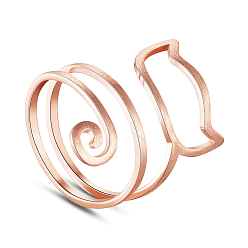 Rose Gold 925 Sterling Silver Finger Ring, with Wiredrawing Kitten, Wrap Ring, Hollow, Size 7, Rose Gold, 17mm