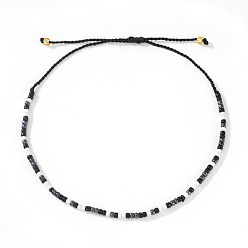 Черный Богемный стиль стеклянные круглые бусины плетеные браслеты из бисера, регулируемые женские браслеты из полиэстера, чёрные, внутренний диаметр: 11 дюйм (28 см)