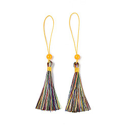 Разноцветный Украшения полиэстер кисточкой, большие подвесные украшения, со стеклянными бусинами, красочный, 150~155 мм, стеклянные бусины: 8 мм в диаметре.