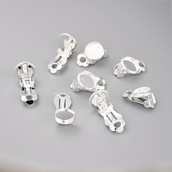 Серебро 304 клипсы из нержавеющей стали, плоско-круглые, серебряные, 15.5x10x8 мм, отверстие : 3 мм, лоток : 8 мм