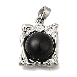 Платина Латунные подвески, со стеклом, квадратных амулеты, с целью перехода в кольце, платина, 18x14x6 мм, отверстие : 4.5x3 мм