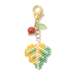 (52) Непрозрачная лаванда Подвесные украшения из акрила, стекла и натурального сердолика в форме кленового листа, с цинковым сплавом застежками омаров коготь, разноцветные, 54.5 мм