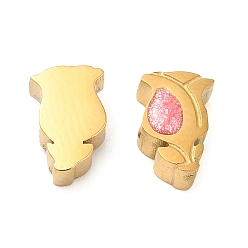 Echt 18 k vergoldet 304 Edelstahlkugeln, mit Emaille, Rose, echt 18 k vergoldet, 7.5x5x3.2 mm, Bohrung: 1.8 mm