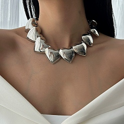 Платина Железные 3d сердечки цепочка чокер ожерелья для женщин, платина, 11.81 дюйм (30 см)