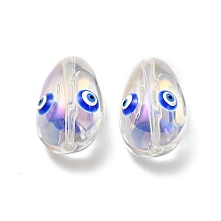 Blue Transparent Glass Beads, with Enamel, Teardop with Evil Eye Pattern, Blue, 20.5x13x10mm, Hole: 1.2mm