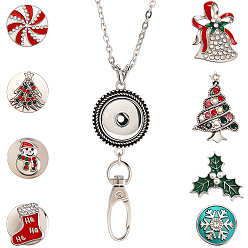 Платиновый & Цвет Нержавейки Наборы для изготовления ожерелий своими руками, в комплект входят пуговицы-кнопки из сплава со стразами на рождественскую тематику, устойчивые к потускнению 304 ожерелья из нержавеющей стали с цепочками, платины и нержавеющая сталь цвет
