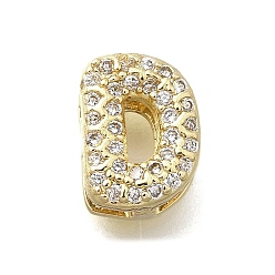 Letter D Латунные микро-паве кубические цирконии буквы многорядные звенья, без свинца и без кадмия, реальный 18 k позолоченный, Буква D, 9.5x6.5x4.5 мм, отверстие : 4x1.5 мм