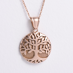 Розовое Золото Ожерелья из нержавеющей стали в винтажном стиле с подвеской в виде дерева жизни, розовое золото 