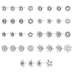 Stainless Steel Color 36Pcs 9 Style 304 Stainless Steel Stud Earring Settings, Mixed Flower, Stainless Steel Color, 4pcs/style