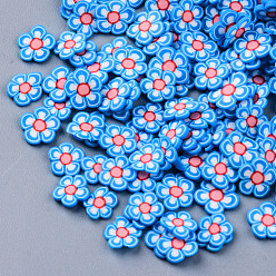 Озёрно--синий Ручной полимерной глины кабошонов, модные аксессуары для украшения ногтей, цветок, Плут синий, 4~7x4 ~ х 0.5~2 мм, Около 35000~40000 шт / 500 г