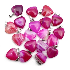 Полосатый Агат Подвеска из окрашенного натурального агата фуксии с полосками, сердцевидная, 20 мм