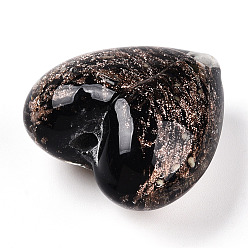 Черный Светящиеся бусины лэмпворк из золота и песка ручной работы, светится в темноте, сердце, чёрные, 25~28x26~28x14.5~16 мм, отверстие : 1.5~2 мм