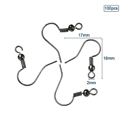 Gunmetal Brass Earring Hooks, Ear Wire, with Horizontal Loop, Gunmetal, 18x17x0.8mm, Hole: 2mm, 100pcs/set